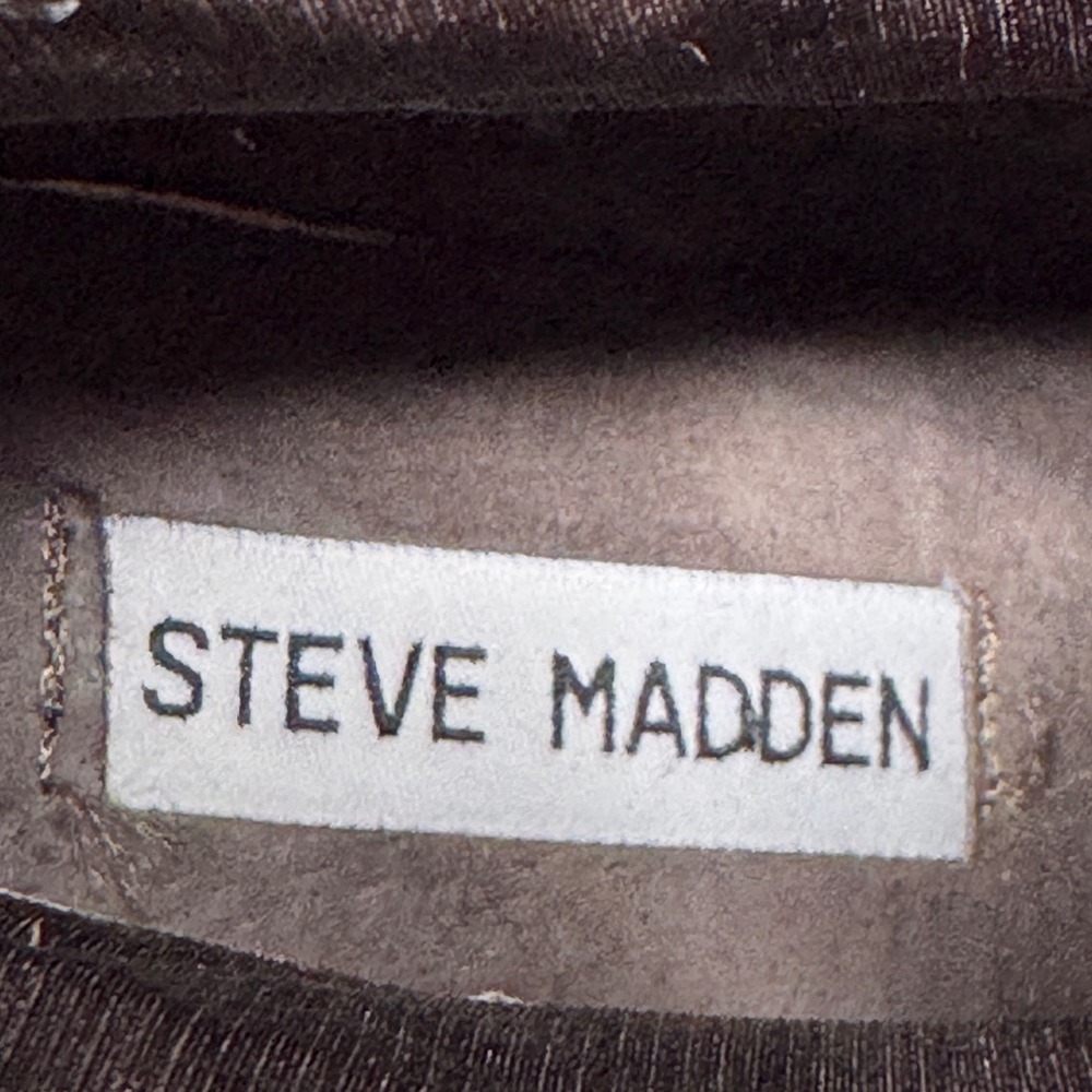 Steve Madden Sweaterr Taupe Leather Knit Collar‎ Block Heel Ankle Boots 7.5 - Picture 7 of 10